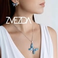 thumbnail image 2 of Juego de aretes y cadena con dije mariposa ZVEZDA plata mexicana ley .925 Azul cielo, 2 of 5