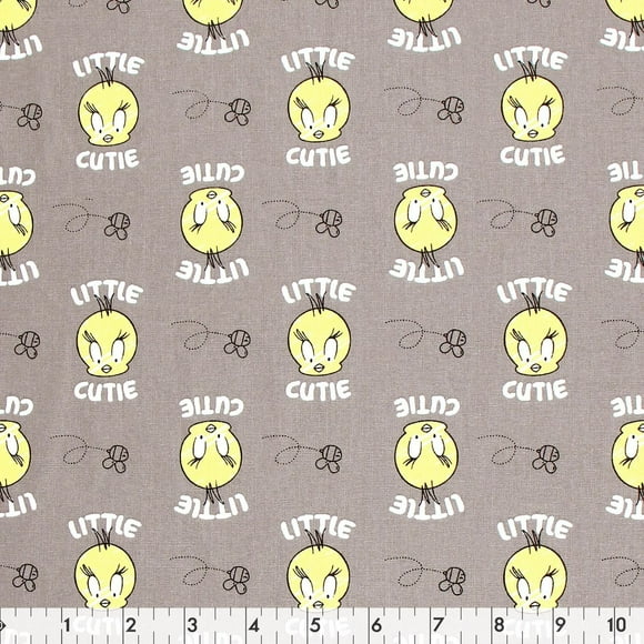 Fabric Creations Grey with Tweety Bird "Little Cutie" Cotton Fabric by the Metre