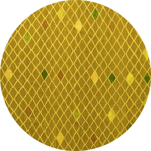 Ahgly Company Indoor Round Abstract Yellow Modern Area Rugs, 4' Round