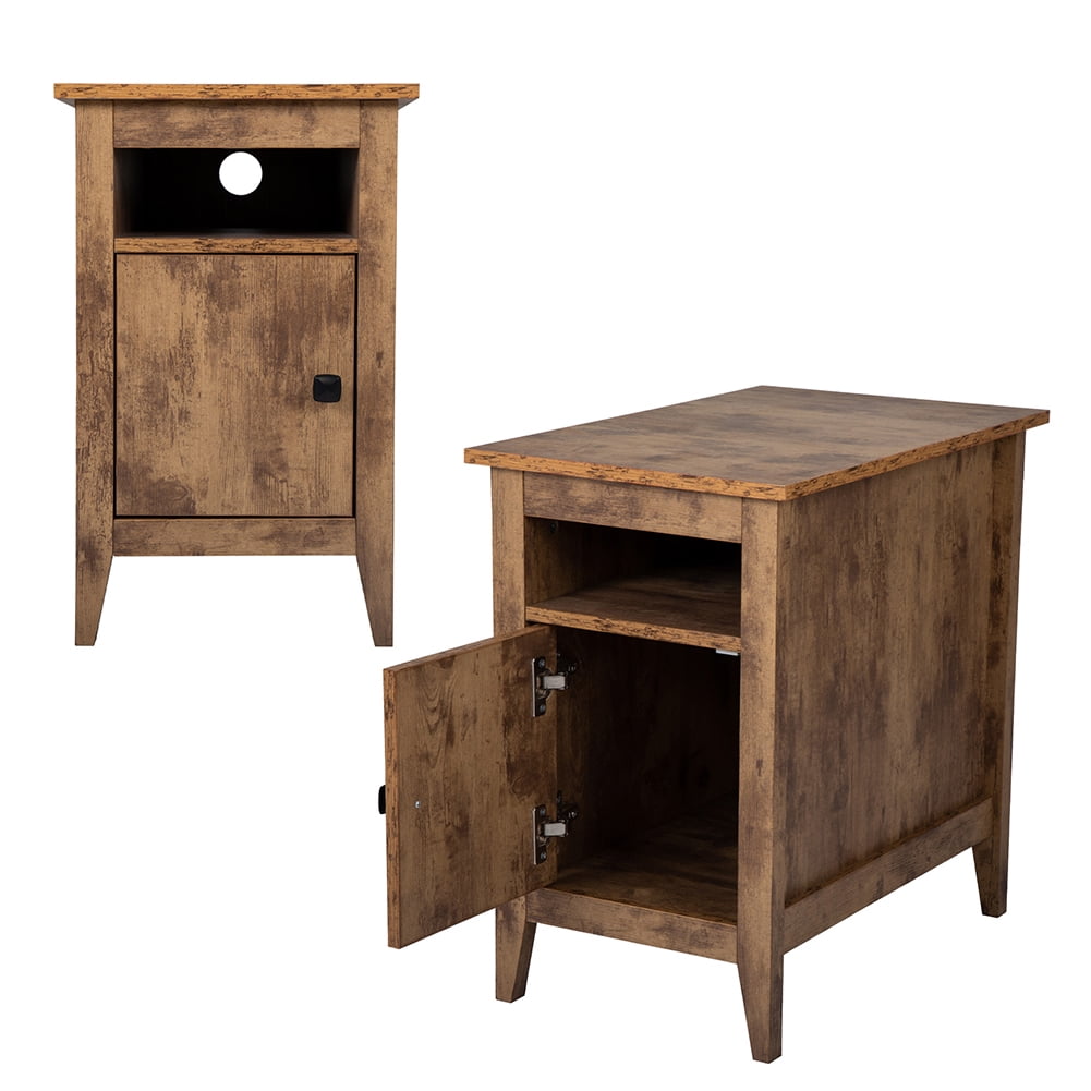 Kadyn Bedside Tables&nbsp;set of 2, Wooden End Side Table with Storage Cabinet and Open Shelf, Bedside Table for Bedroom, Living Room, Rustic Brown