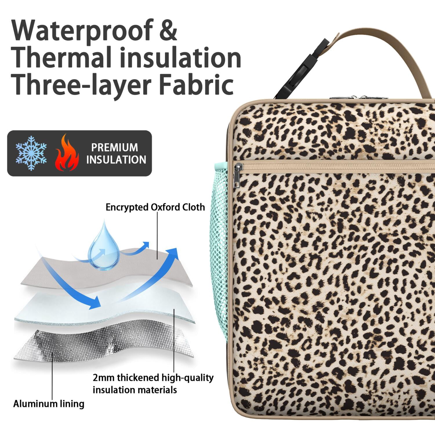 Leopard Print Insulated Lunch Bag – Modern Fashionable Thermal Tote with Classic Vintage Spots and Tropical Polka Pattern, Waterproof Durable Cooler Bag for Work, School, Travel