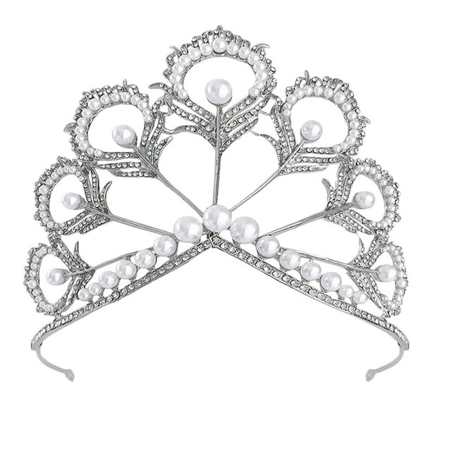 EeaseMX 1 diadema de novia con corona de perlas para vestido de novia, decoración para el cabello en el escenario.