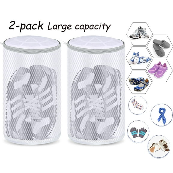Shoes Wash Bags,Sneaker Mesh Washing Bag,Shoe Cleaning Laundry Bag,Gray Zipper,Large Size,8 x 13.8 inch,Pack of 2 for Gym Shoes,Sneaker,Slipper and So on