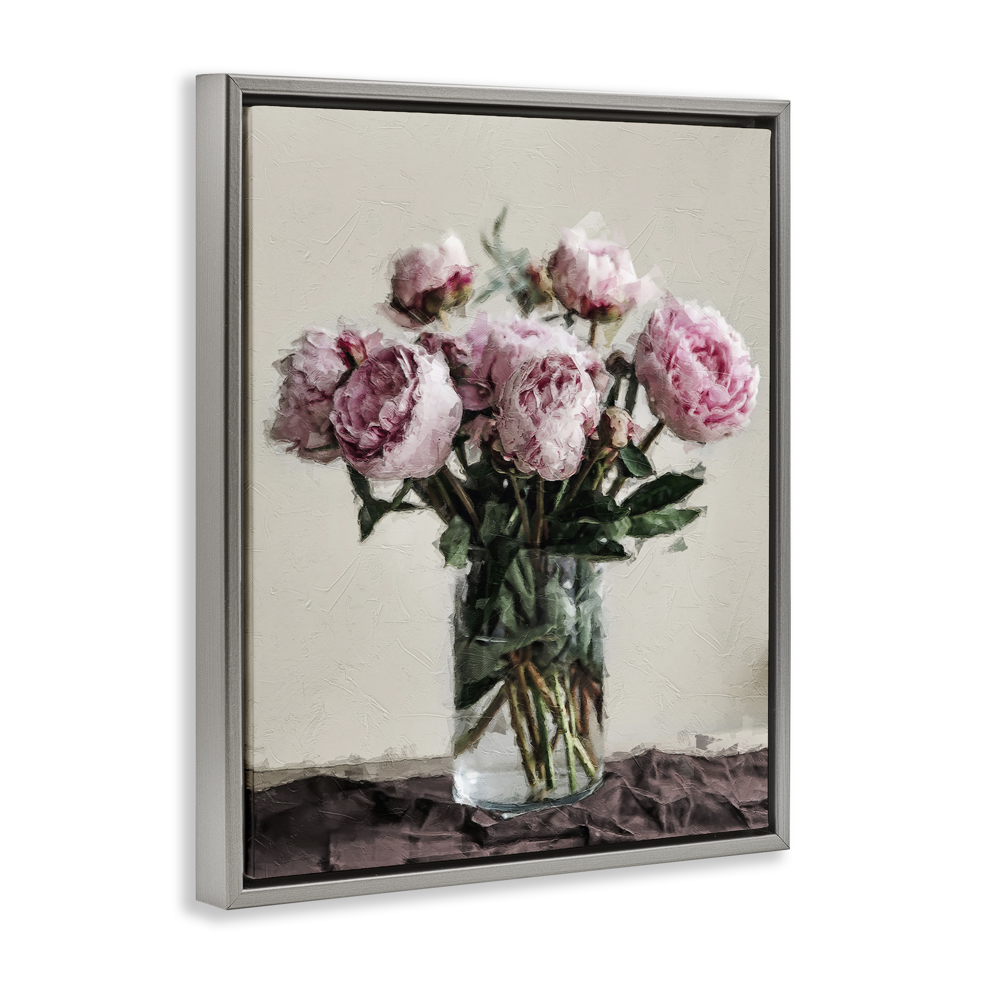 Stupell Industries Jar Of Roses Botanical & Floral Painting Gray Floater Framed Art Print Wall Art, 25 x 31