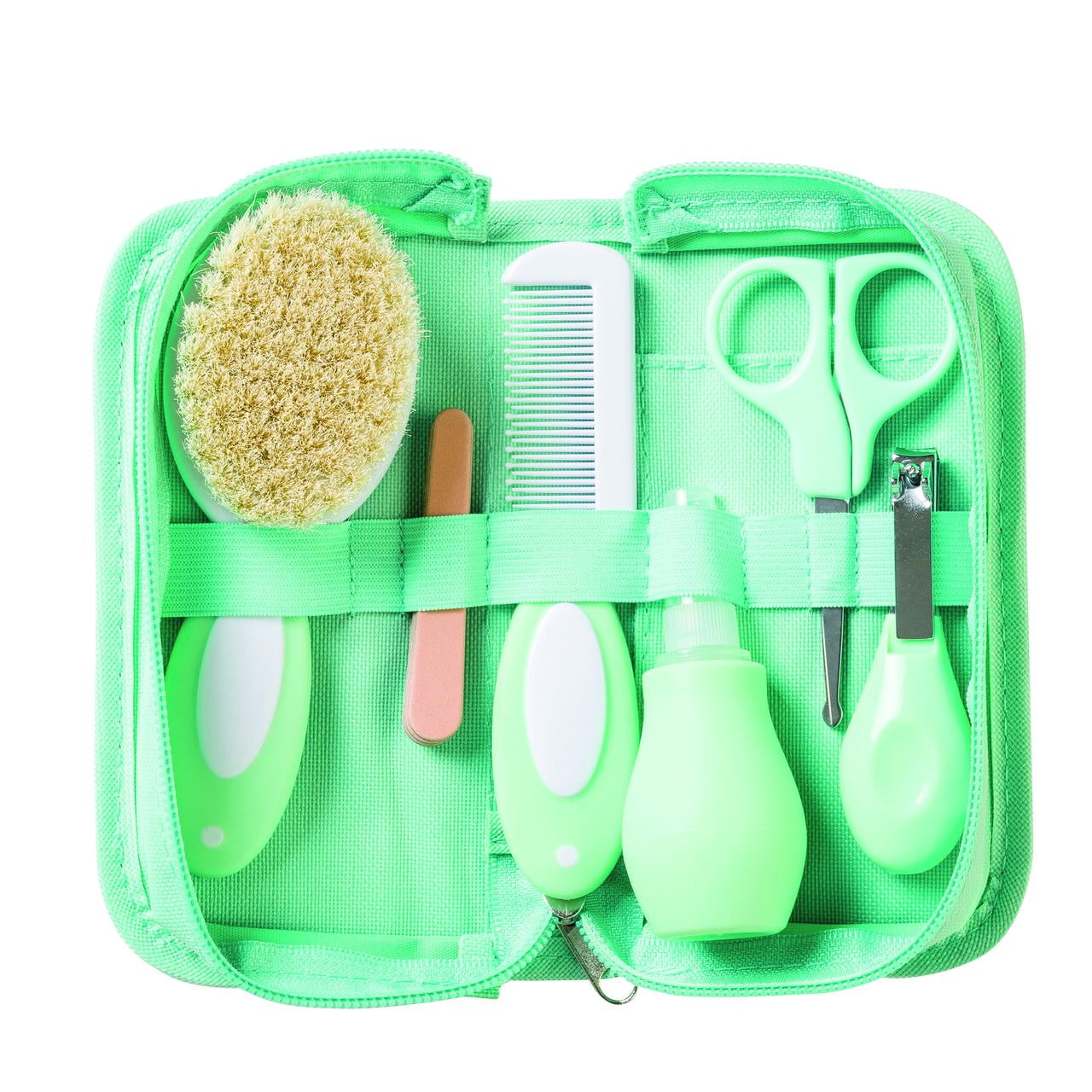 SARO Blue Baby Grooming Kit: Natural Bristle Brush for Gentle Newborn Scalp Care & Travel Case