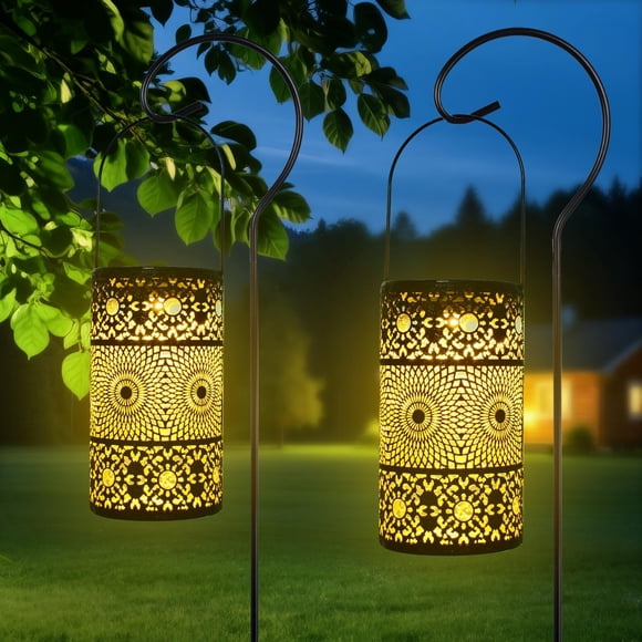 Ninonly Lot de 2 Lanternes Solaires pour Décoration de Jardin Extérieure, Lumières Suspendues Solaires Rétro en Métal Imperméables, Lumières à Énergie Solaire pour Jardin, Patio, Cour