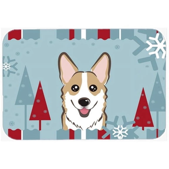 Caroline's Treasures Winter Holiday Sable Corgi Glass Cutting Board Large