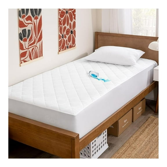 Twin XL Mattress Protector Waterproof - Quilted Cooling Pad Cover - Spill Proof - Dorm & Home - Fitted 15 Inch Deep Pocket