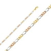 Solid 14k White Yellow and Rose Three Color Gold 3.7MM Figaro Concave Chain Necklace With - 22 Inches