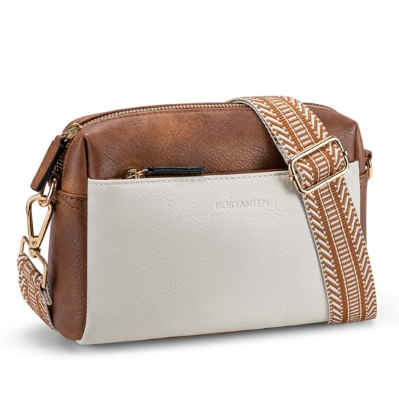Bolso bandolera BOSTANTEN pequeño con triple cremallera para teléfono móvil, color beige