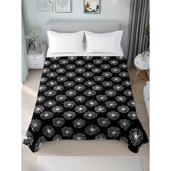 Black White Dandelion California King Size Flat Sheet, Wrinkleproof & Fadeproof Cooling Flat Bed Sheet Only, Farmhouse Botanical Blossom Breathable Soft Bedding Top Sheets 108 x 98 Inches