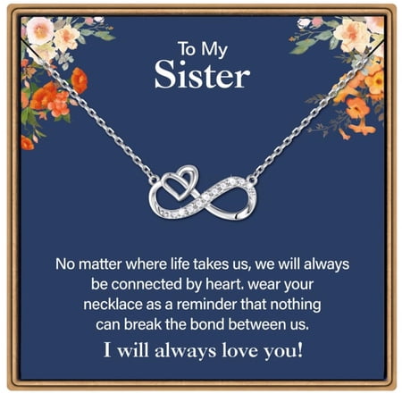 Turandoss Infinity Heart Necklace Sisters Gifts from Sister 925 Sterling Silver Chain 14K White Gold Plated Personalized Jewelry Birthday Gifts for Women Girls Friends
