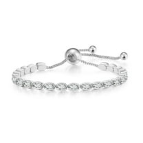 Paris Jewelry 18K White Gold 6ct Created White Sapphire Oval Cut Adjustable Tennis Bracelet Unisex Plated