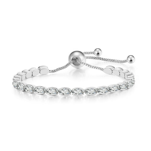 Paris Jewelry 18K White Gold 6ct Created White Sapphire Oval Cut Adjustable Tennis Bracelet Unisex Plated