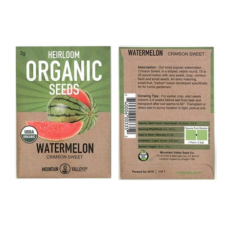 Watermelon Garden Seeds - Crimson Sweet - 3 g Packet - Non-GMO, Organic, Heirloom Vegetable Gardening Fruit Melon