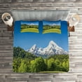 thumbnail image 2 of Ambesonne Scenery Quilted Coverlet 3 Pcs, Bavarian Alps Village, Queen Size, Forest Green Fern Green, 2 of 2