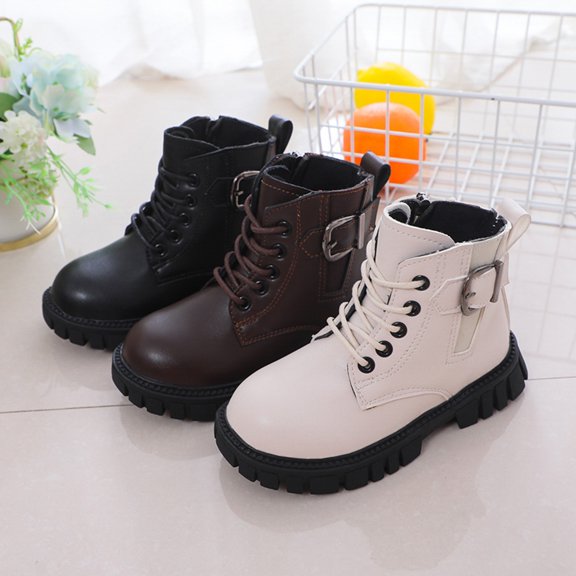 Quealent Girls Combat Boots Side Zipper Lace Up Dress Black Girls Boots for Toddler/Little Kid/Big Kid Black for Size 12