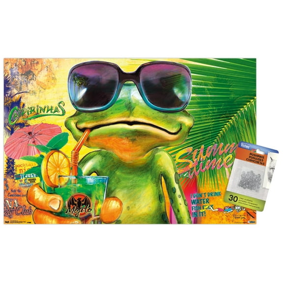 Summertime Frog Wall Poster with Push Pins, 14.725" x 22.375"