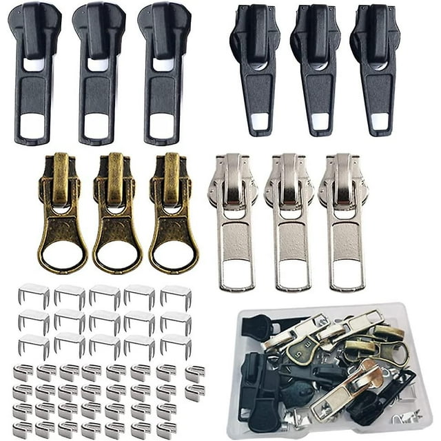 Zipper Repair Kit #5 Sliders With Pull 12 Pcs, Zipper Stops, Replacement Zipper Head Bottom Stop And Top Stop, Fix Zipper On For Repairing Coats,jacke