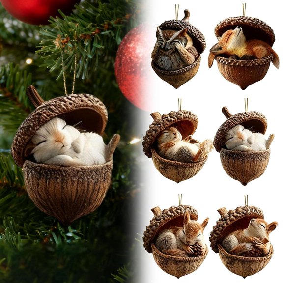 Goowood Christmas Animal Decor and Acrylic Christmas Ornaments, 2D Woodland Christmas Ornaments, Xmas Tree Hanging Ornaments for Holiday Home Decor