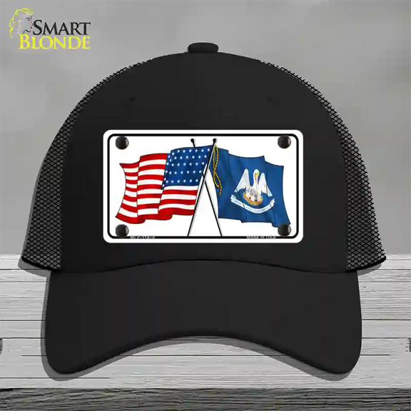 Louisiana Crossed US Flag Novelty License Plate Hat Mesh Black
