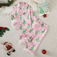 thumbnail image 2 of NIEWTR Christmas Pajamas Toddler Girl Christmas Tree Print 2 Piece Pajama Set Kids Satin Silk PJs Nightgown Outfit Sleepwear Sets (3-4 Years,Pink), 2 of 9