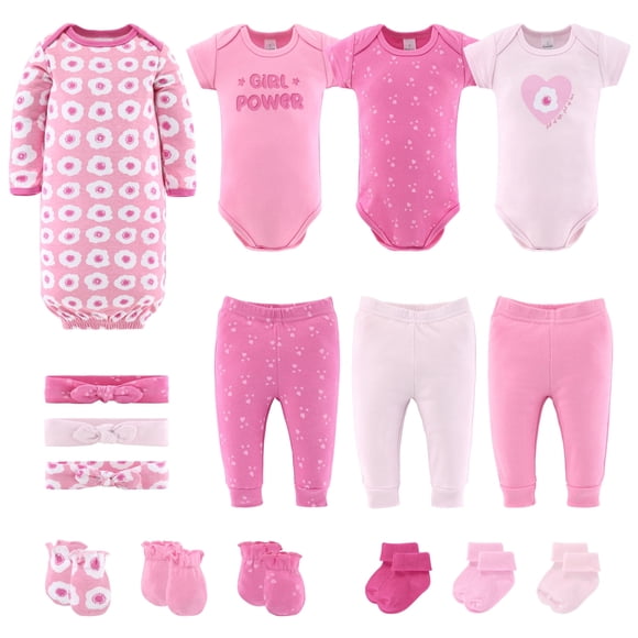 The Peanutshell Newborn Layette Gift Set for Baby Girls, Pretty Pink, 16 Essential Pieces, 0-3 Months
