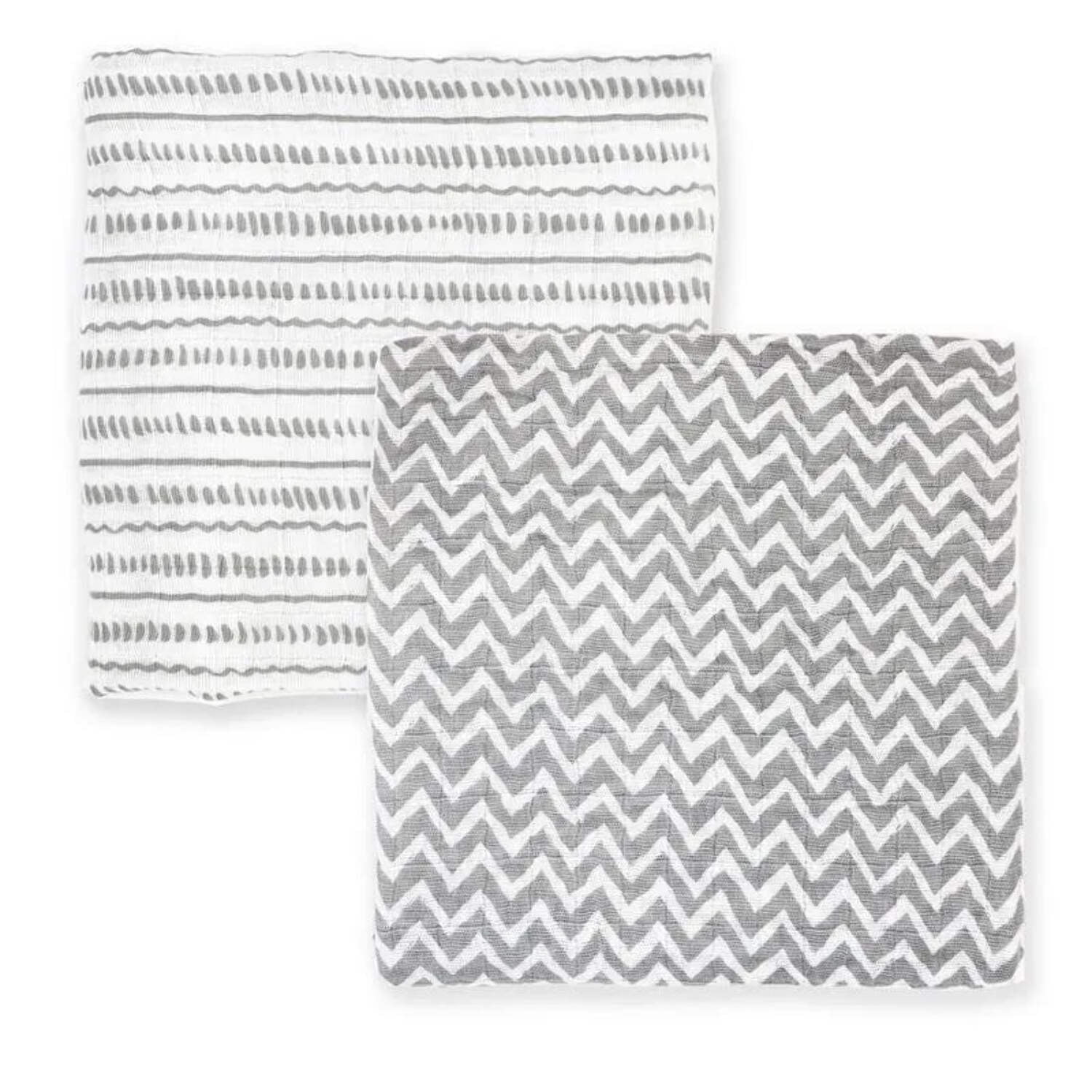 Rose Textiles - 2Pk Grey Doodle Muslin Swaddle Blankets
