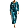thumbnail image 2 of Sheghy Womens Plus‑Size Crew‑Neck Long‑Sleeve Velvet Solid Maxi Dress Sky Blue, 2 of 5
