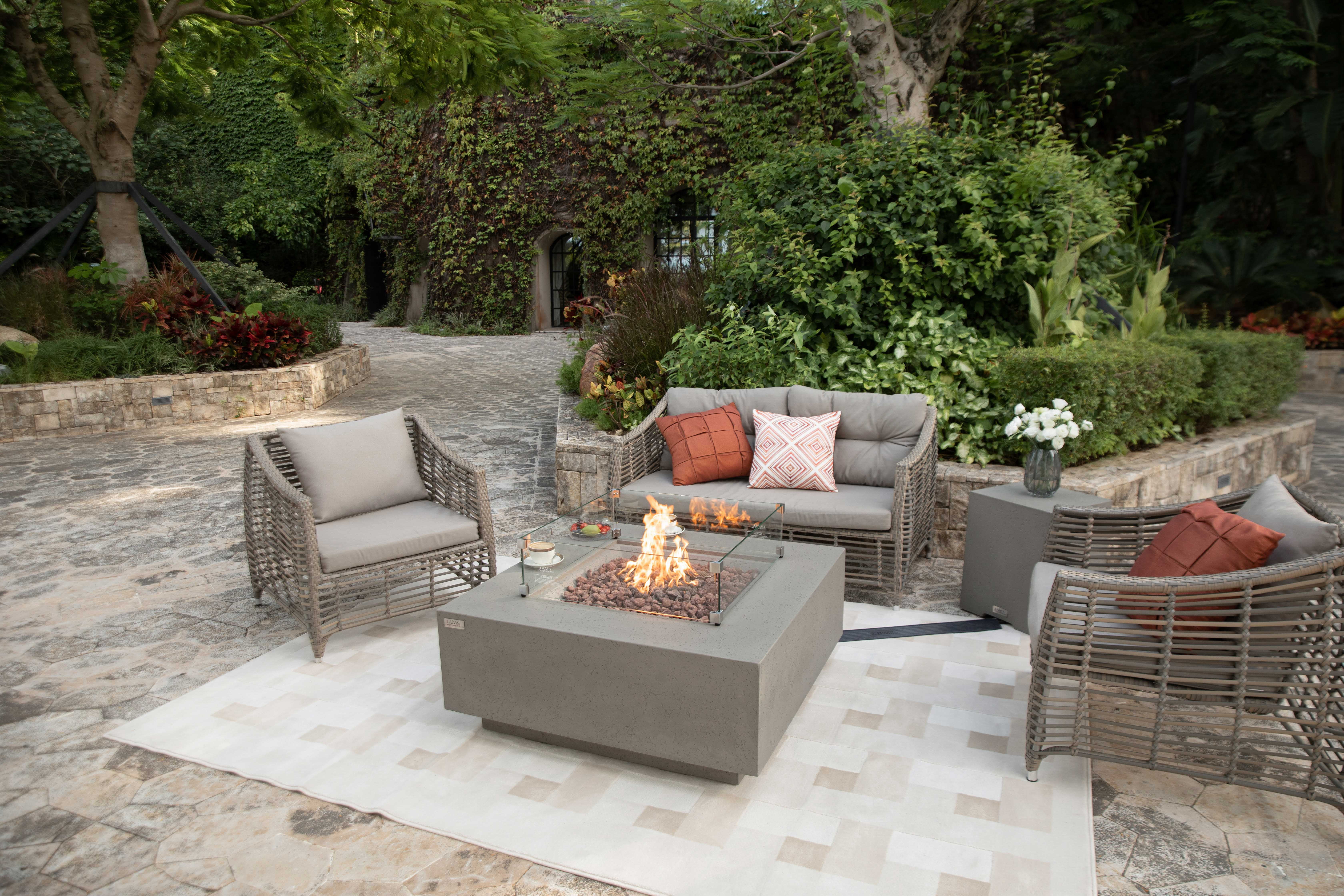 AMS Fireplace Brooklyn Square 40” Fire Pit Table - Natural Gas - Light Gray