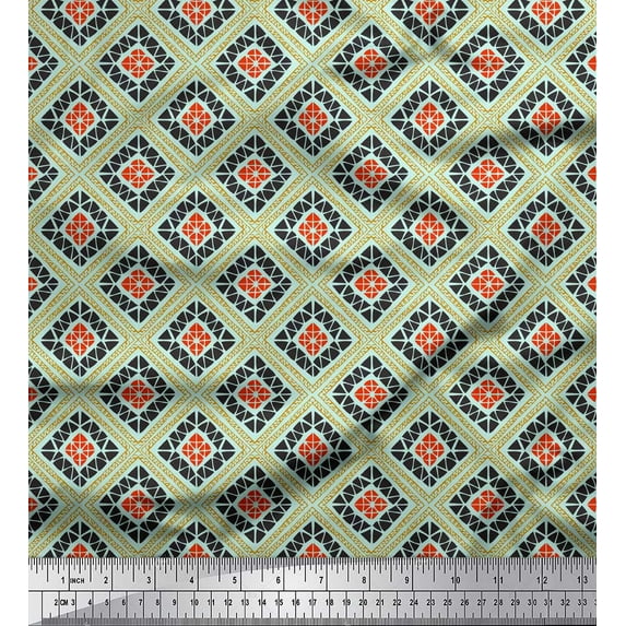 Soimoi Green polyester Crepe Fabric Square & Triangle Geometric Fabric Prints By Yard 42 Inch Wide