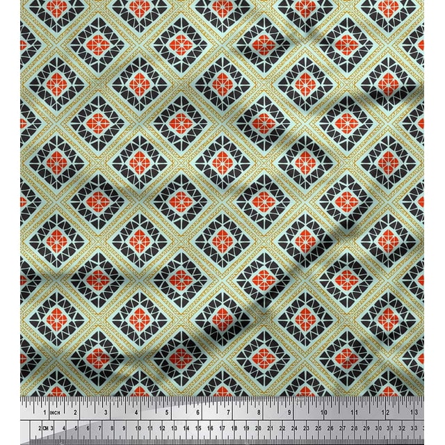 Soimoi Tissu Vert Poly Georgette Carré & Triangle Imprimé Géométrique au Mètre 52 Pouces de Large