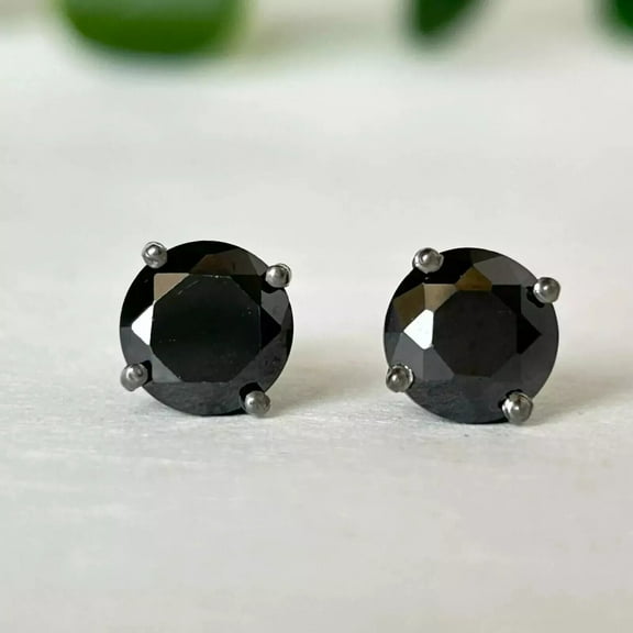 Hitanshu Jewels Black Cubic Zirconia Round Cut Women's Stud Earrings 14K Black Gold Plated