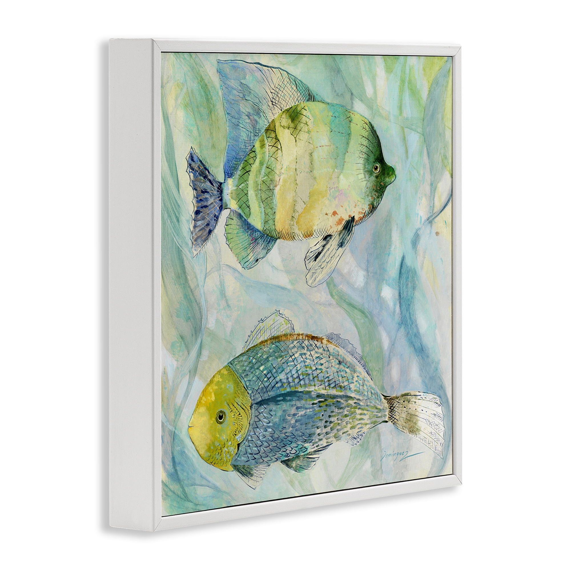 Stupell Industries Sweet Fish Duo Blue Green White Framed Giclee Art, design by Lorenzo Collective
