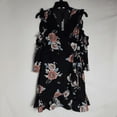 thumbnail image 4 of Romeo & Juliet BLACK MULTI Women's Cold Shoulder Faux Wrap Mini Dress S, 4 of 4