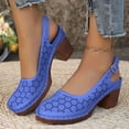 thumbnail image 3 of Rokment Platform Dressy Sandals for Women Ladies Spring Summer Elegant Casual Flower Hollow out Leather Closed Toe Chunky Block High Heels Slingback Dress Shoes Blue Size 6, 3 of 8