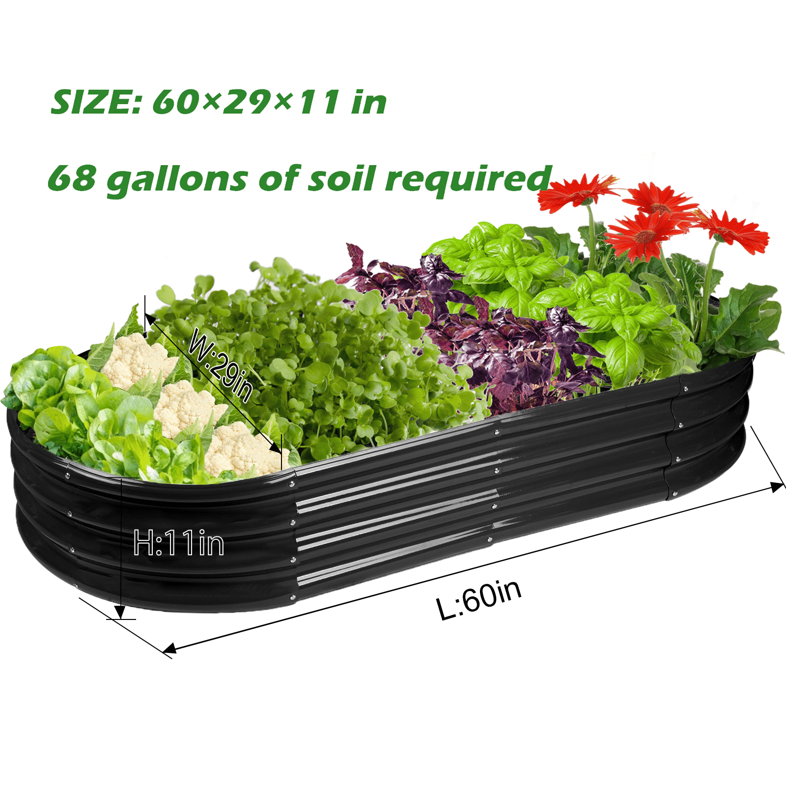 Asotewt Raised Garden Bed 5ft Oval Large Rot-Resistant Galvanized Metal Planter Box, 60"D x 29"W x11"H,Black