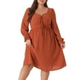 thumbnail image 2 of Unique Bargains Women's Plus Size Midi V Neck Tie Ruffle Babydoll Swiss Dots Boho Dress 4X Caramel, 2 of 6