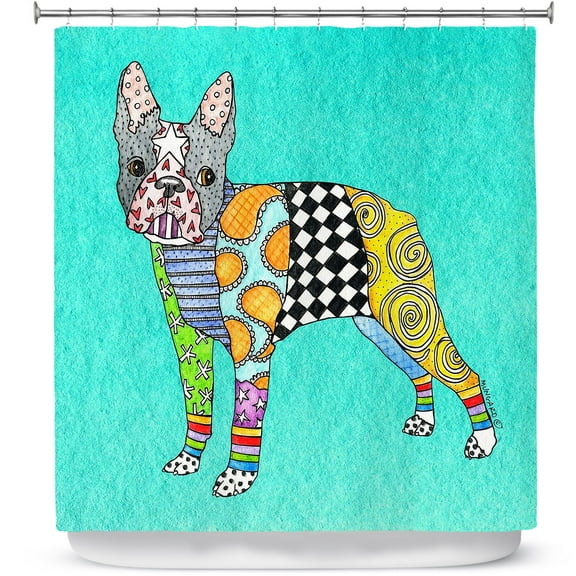Shower Curtains 70" x 84" from DiaNoche Designs by Marley Ungaro - Boston Terrier Turquoise