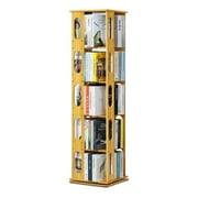 [MoNiBloom] Bamboo 5 Shelves Open Bookshelf, Rotating Bookcase, Natural, for Living Room