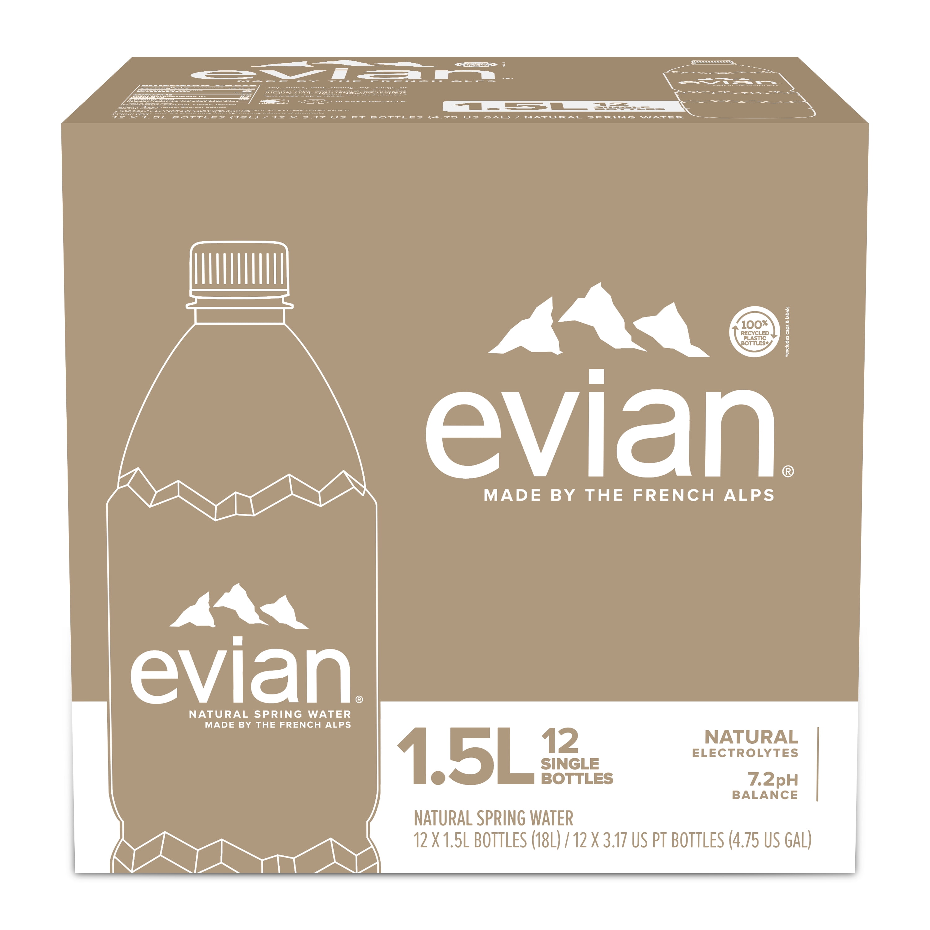 evian Natural Spring Drinking Water, 1.5 L, 12 Pack Bottles