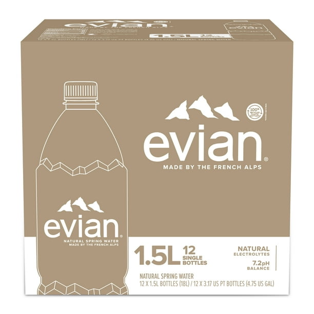 Evian Natural Spring Water, 1.5L Bottles, 12 Pack for Office