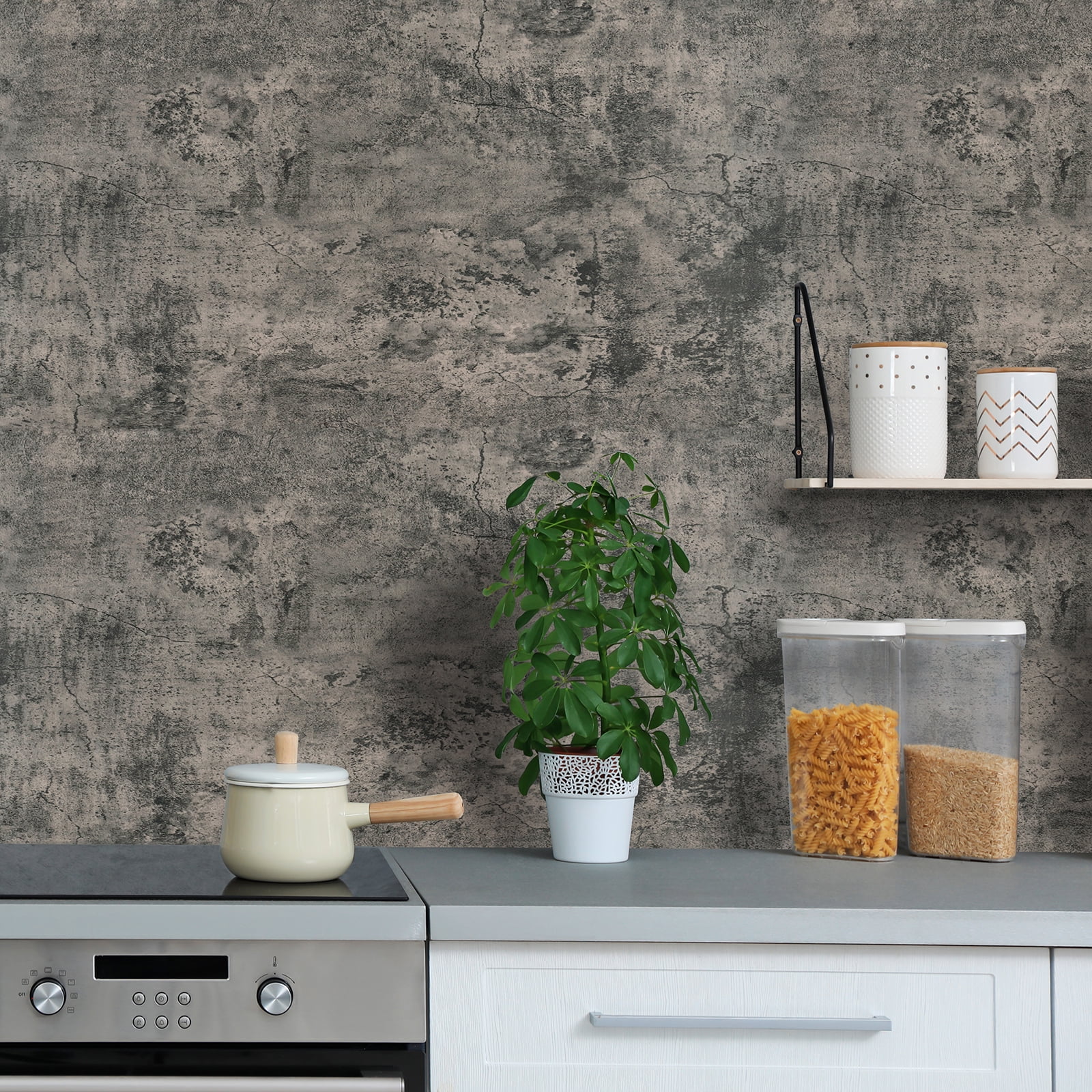 Faux Concrete Peel and Stick Wallpaper Dark Grey Removable Textured Wallpaper 30"x236" Self Adhesive Cement Wallpaper Waterproof Vinyl Roll for Bedroom Kitchen Backsplash Counter