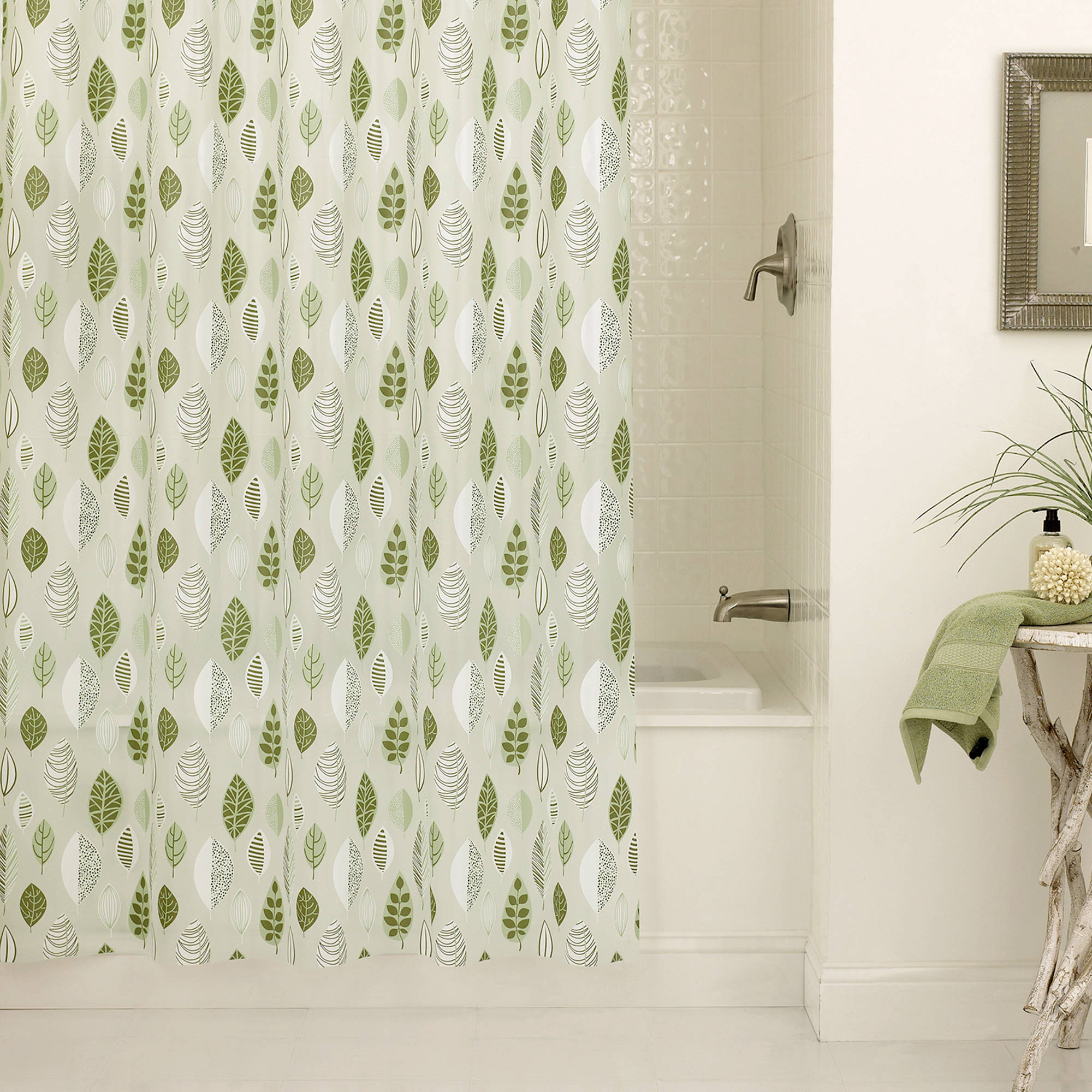 Excell Leaflets PEVA Shower Curtain, Sage