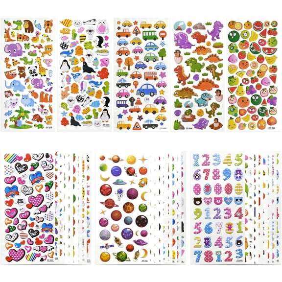 FEMBW 3D Stickers for Kids, 32 Sheets Puffy Stickers with Graffiti Cards for Toddlers, Assorted Kids Stickers for Boys Girls Gift