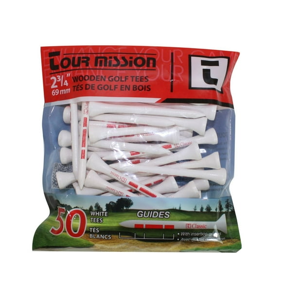 2 3/4" (69mm) White Wooden Golf Tees, pack of 50 by Tour Mission