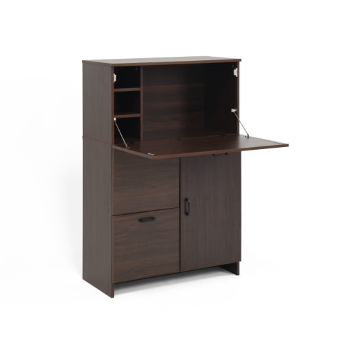 Desk Cabinet, with Storage Drawer & Shelves, Fold-up Desktop, Ideal for Home, Office, Dormitory, Small Spaces W31.49"xD13.78"xH47.2" (Walnut)