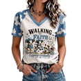 thumbnail image 2 of Walking By Faith Tripping Constantly T shirt for Women Cow Print Inspirational Faith V-Neck Short Sleeve Tee Tops Church And Daily Wear Tops, 2 of 4