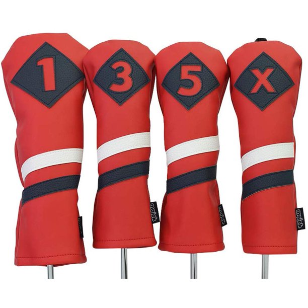 Majek Retro Golf Headcovers Red with White and Blue Stripe Vintage