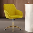 thumbnail image 3 of Dtwnek Velvet Fabric Adjustable Height Office Chair with Gold Metal Legs and Wheels, 360 Degree Swivel Computer Chair for Living Room, Office, Yellow, 3 of 11